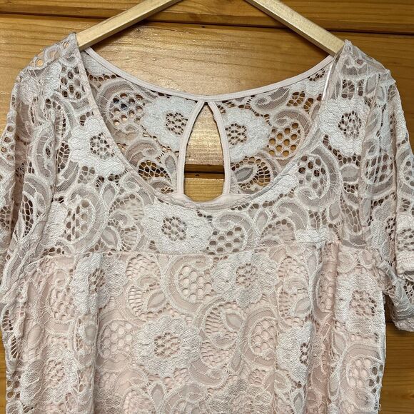 Signature by Robbie Bee Ivory Short Sleeve Lace Shark-bite Hem A-line Dress 1X - Picture 2 of 7